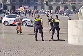 man in flames car explosion amsterdam