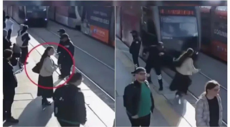 Security Guard Saves Woman from Oncoming Tram in Turkey