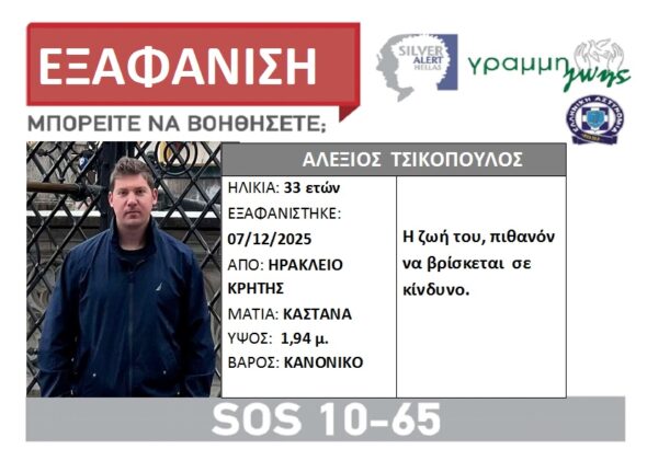Εξαφάνιση 33χρονου Κρήτη